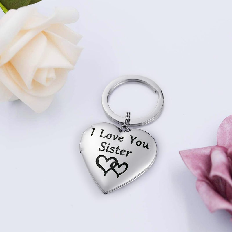 PHOCKSIN Silver Heart Locket Keychains for Women Gold Photo Locket Key chain that Hold Pictures New Years Gifts for Women - Image 2